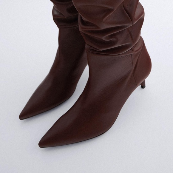 NWT. Zara Heeled High Leather Boots. Size 6.5 - Picture 2 of 6